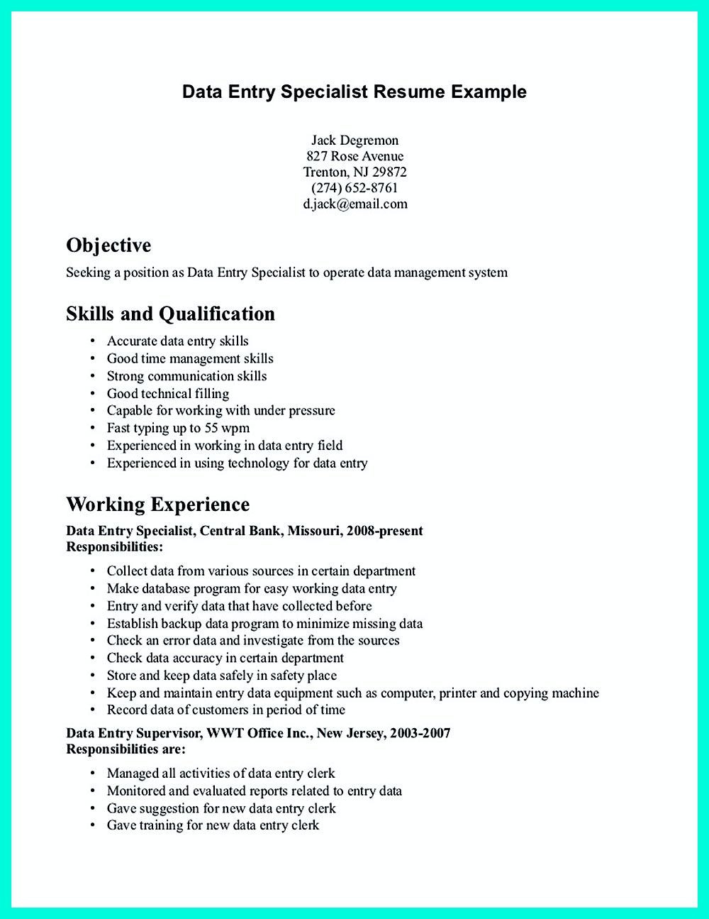 data entry job cv formatml