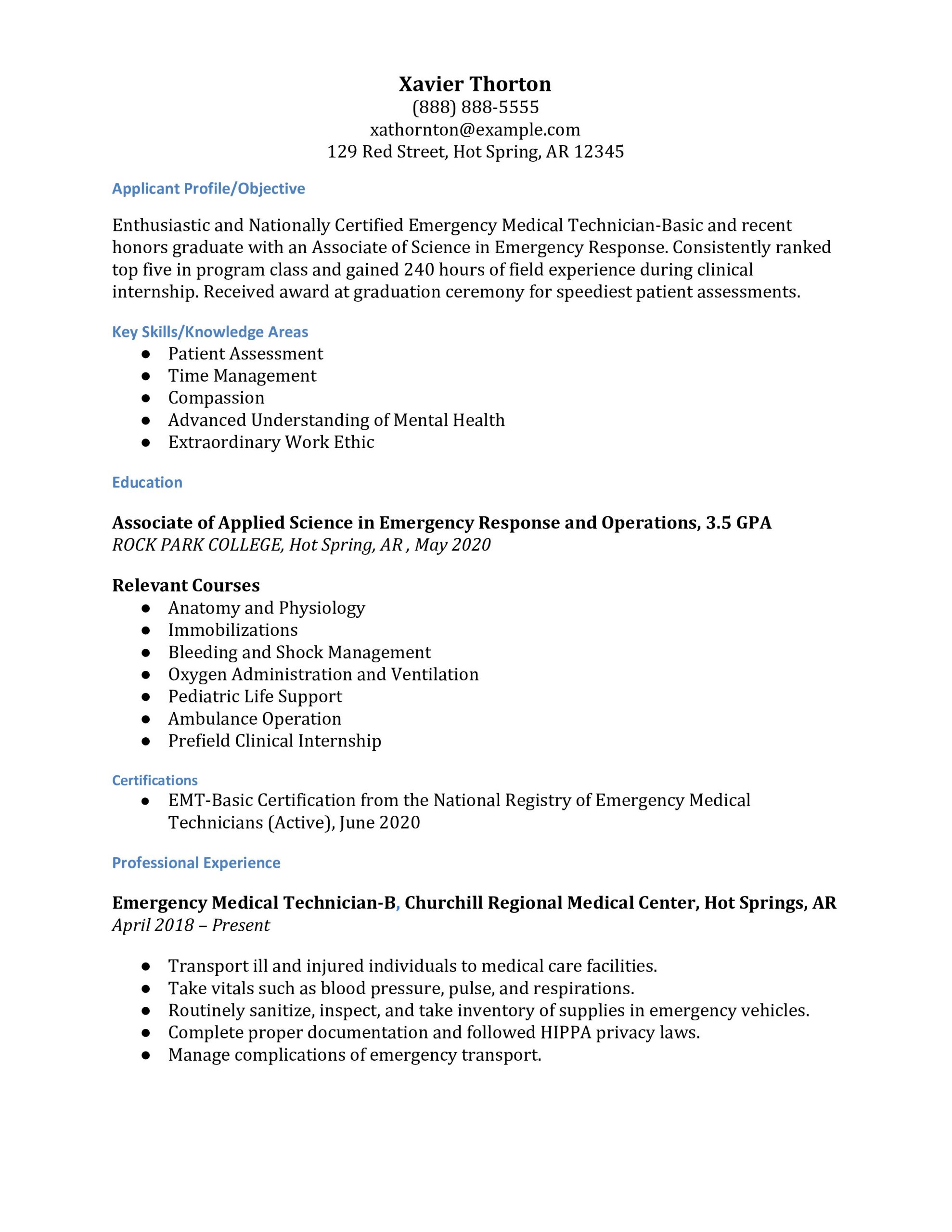 emt resume examples