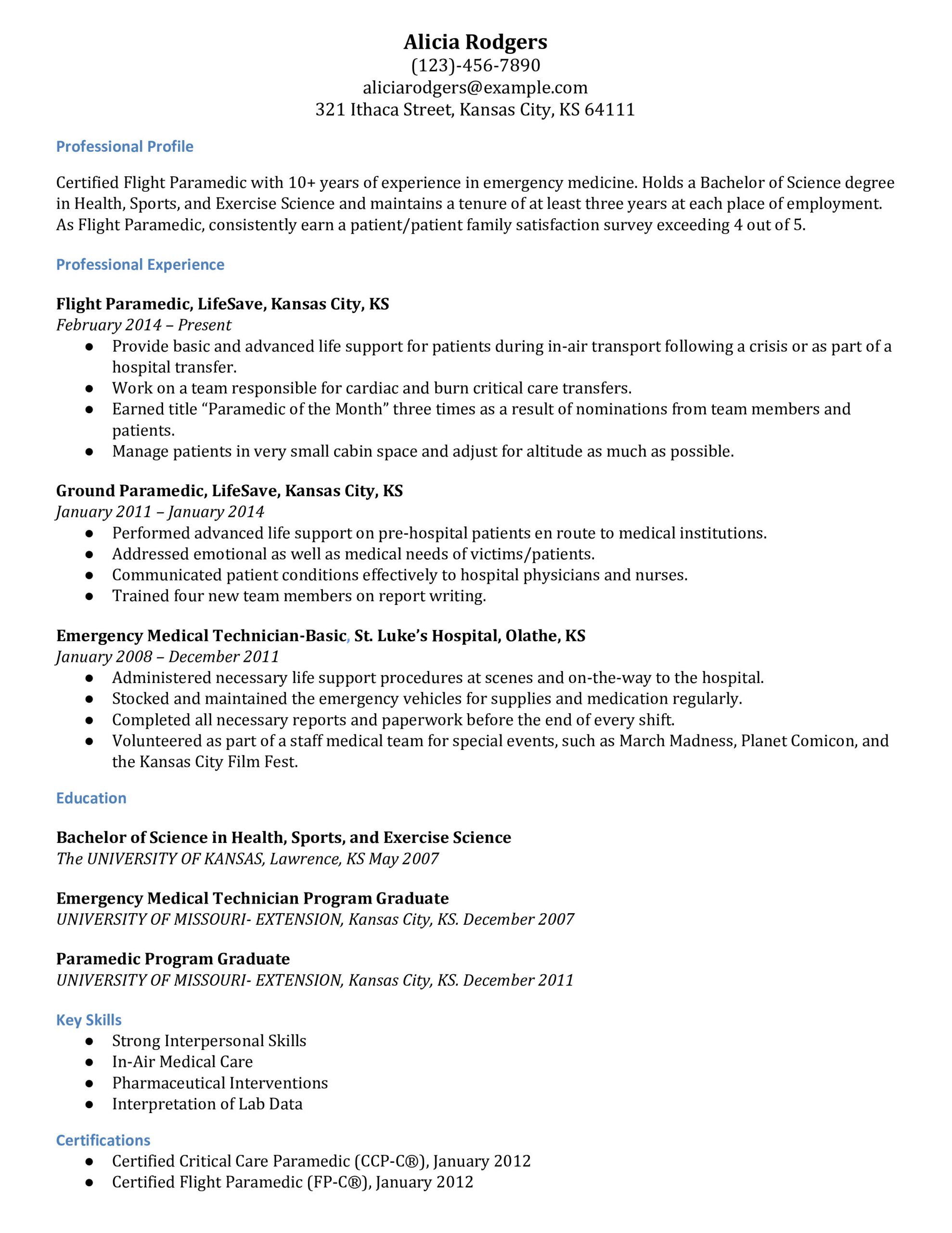 emt resume examples