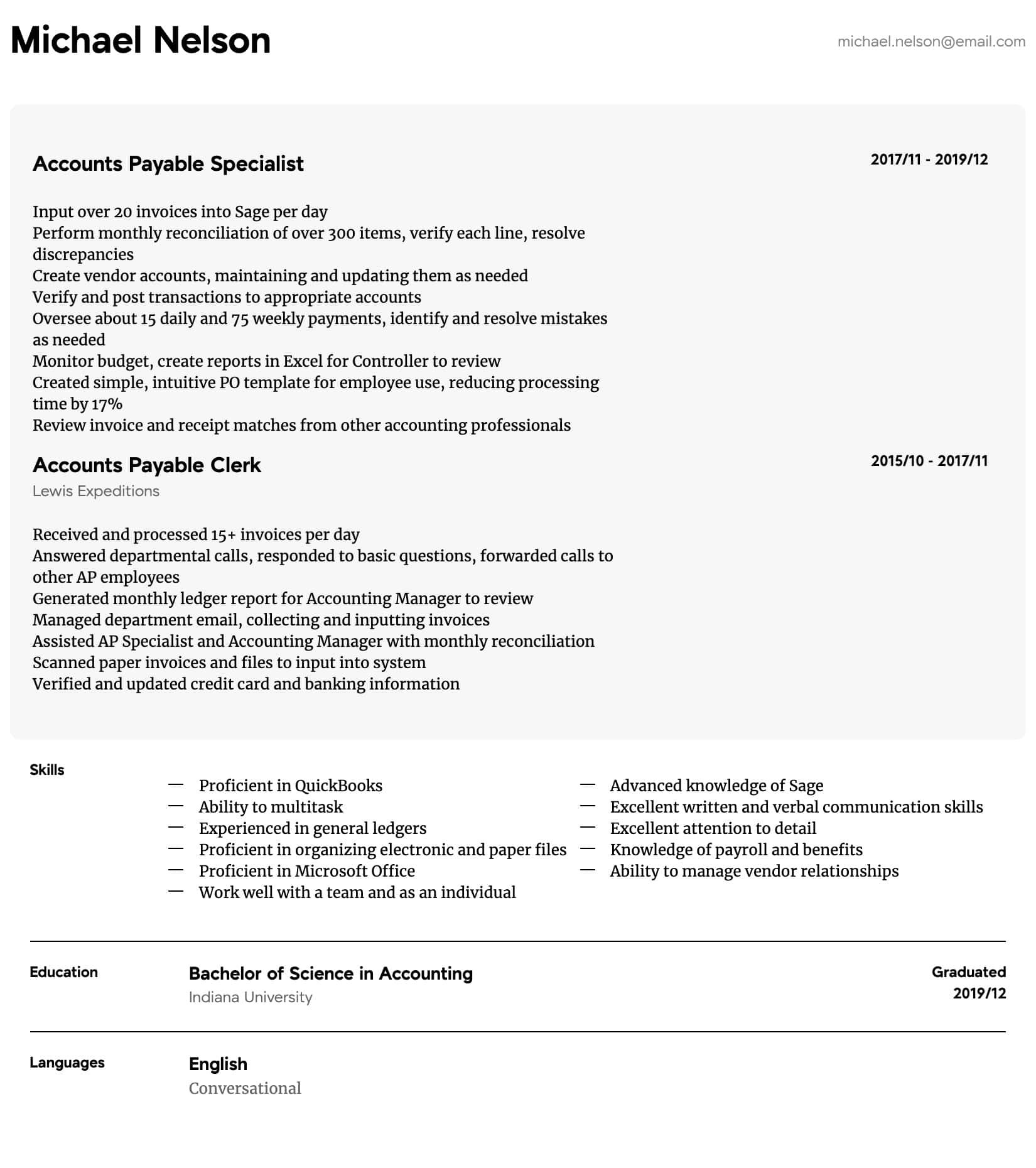 accounts payable resume sample