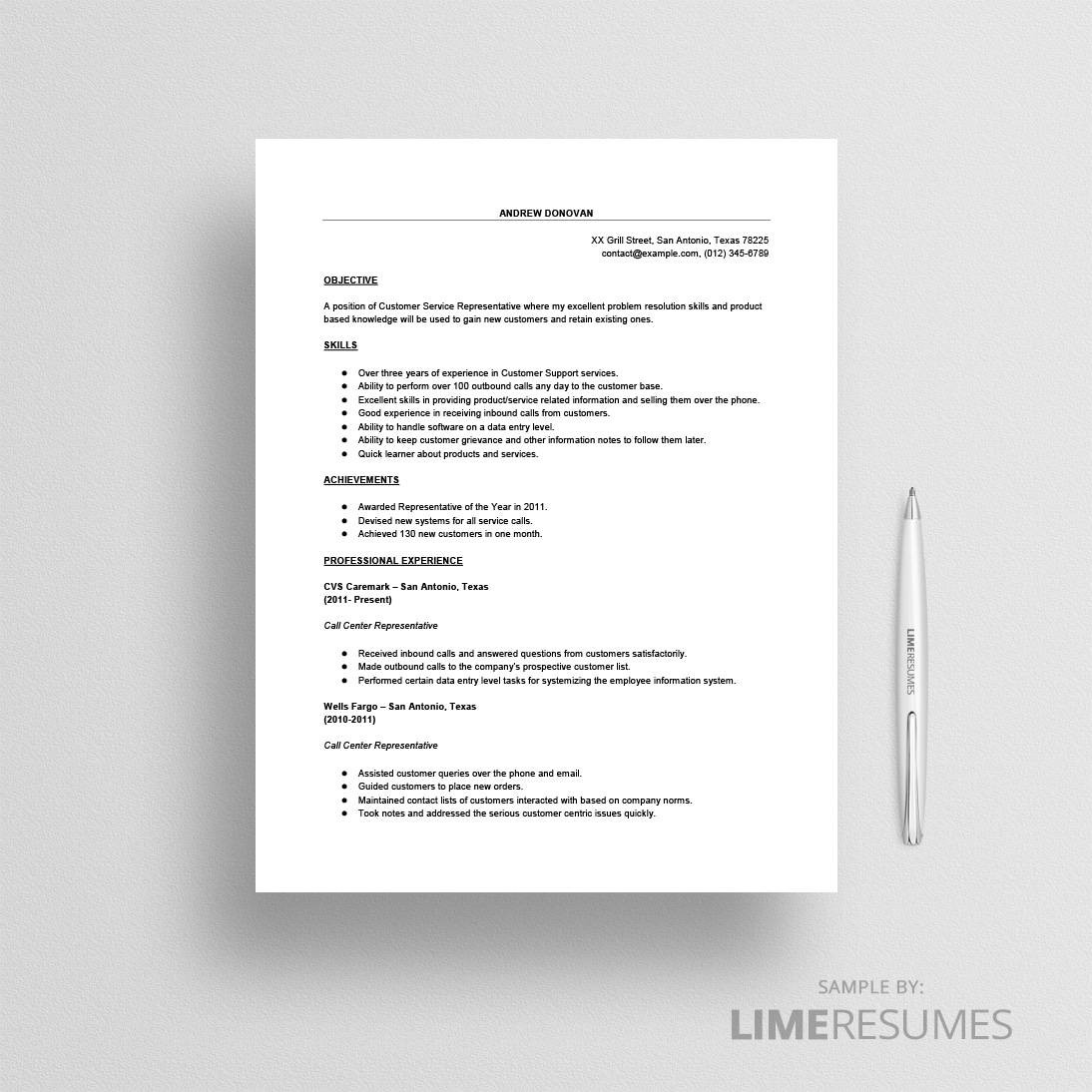 call center resume sample