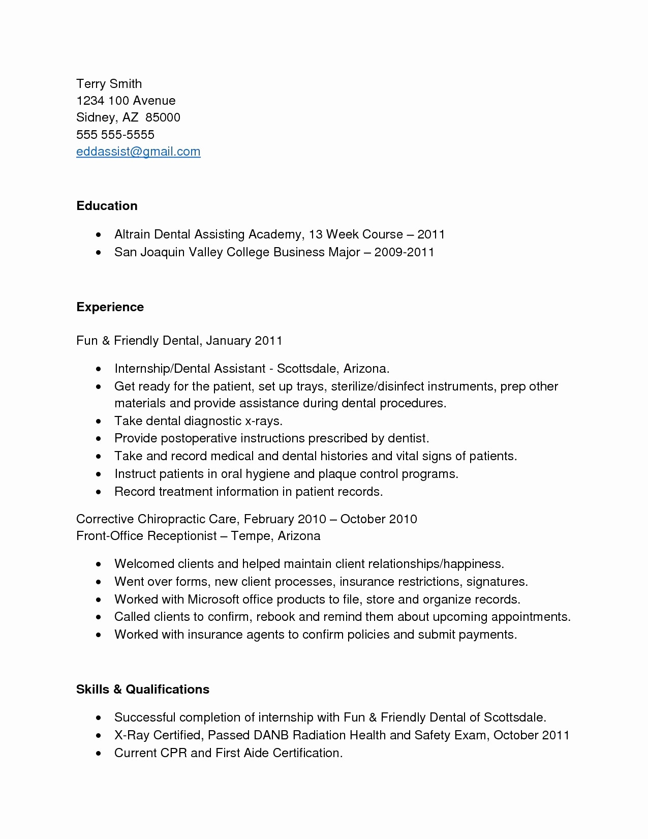 sample dental hygiene resume