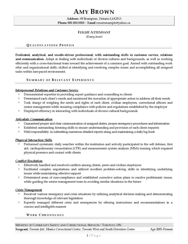 flight attendant resume example