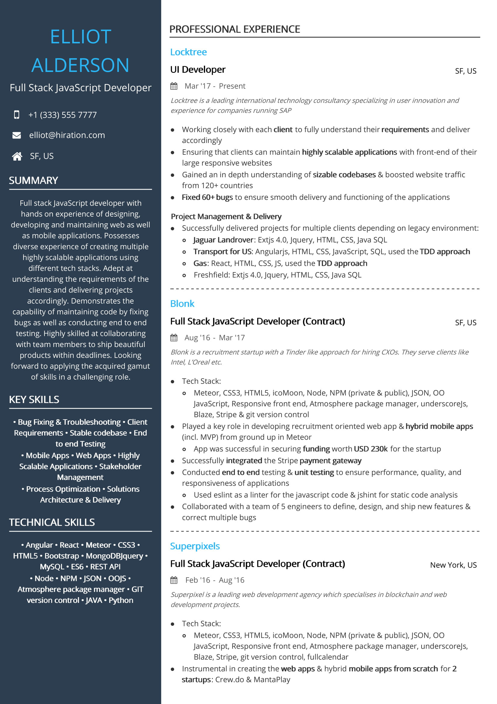 full stack developer cv examplesml