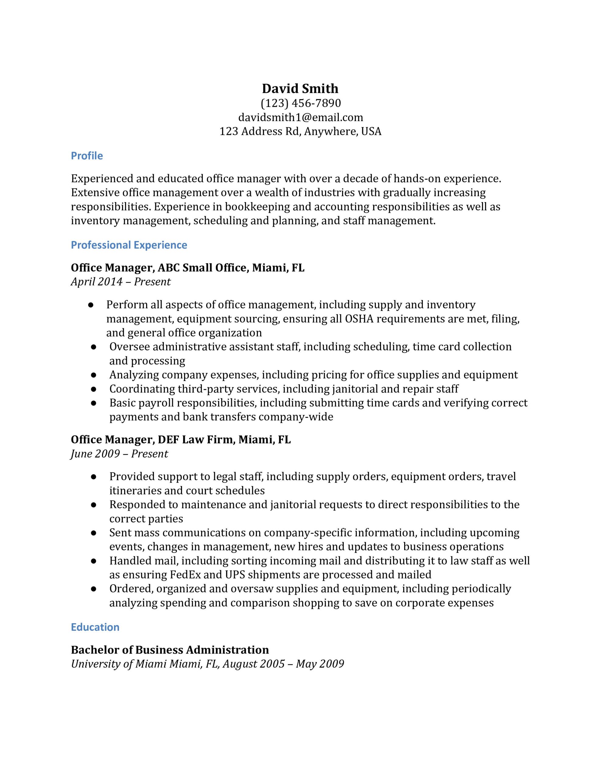 office manager resume examples