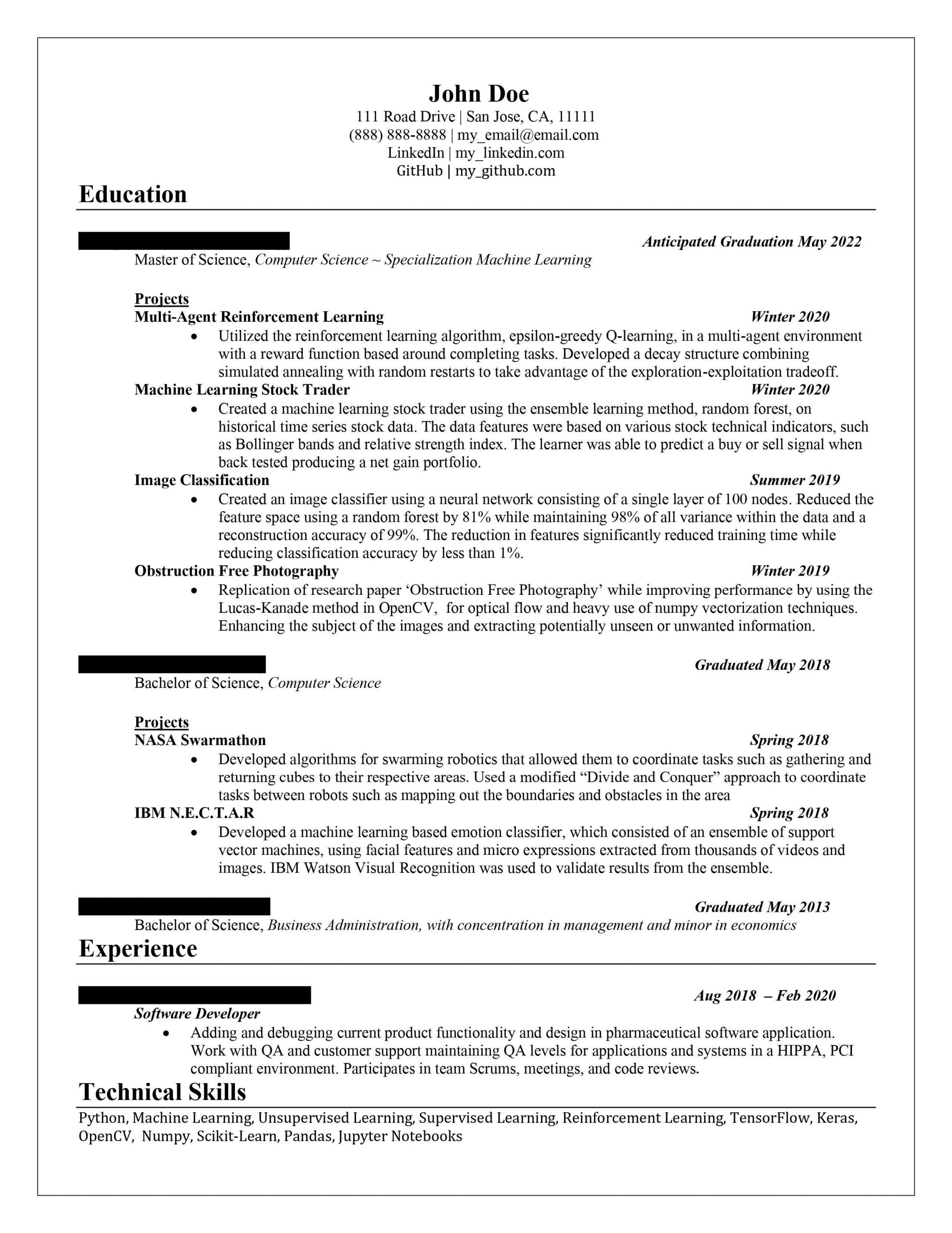 machine learning resume