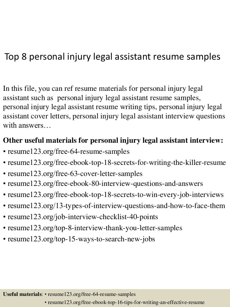 top 8 personal injury legal assistant resume samples