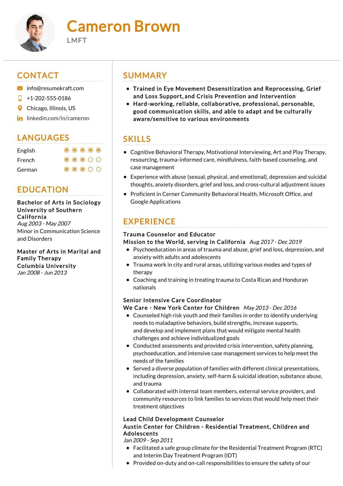 lmft resume sample