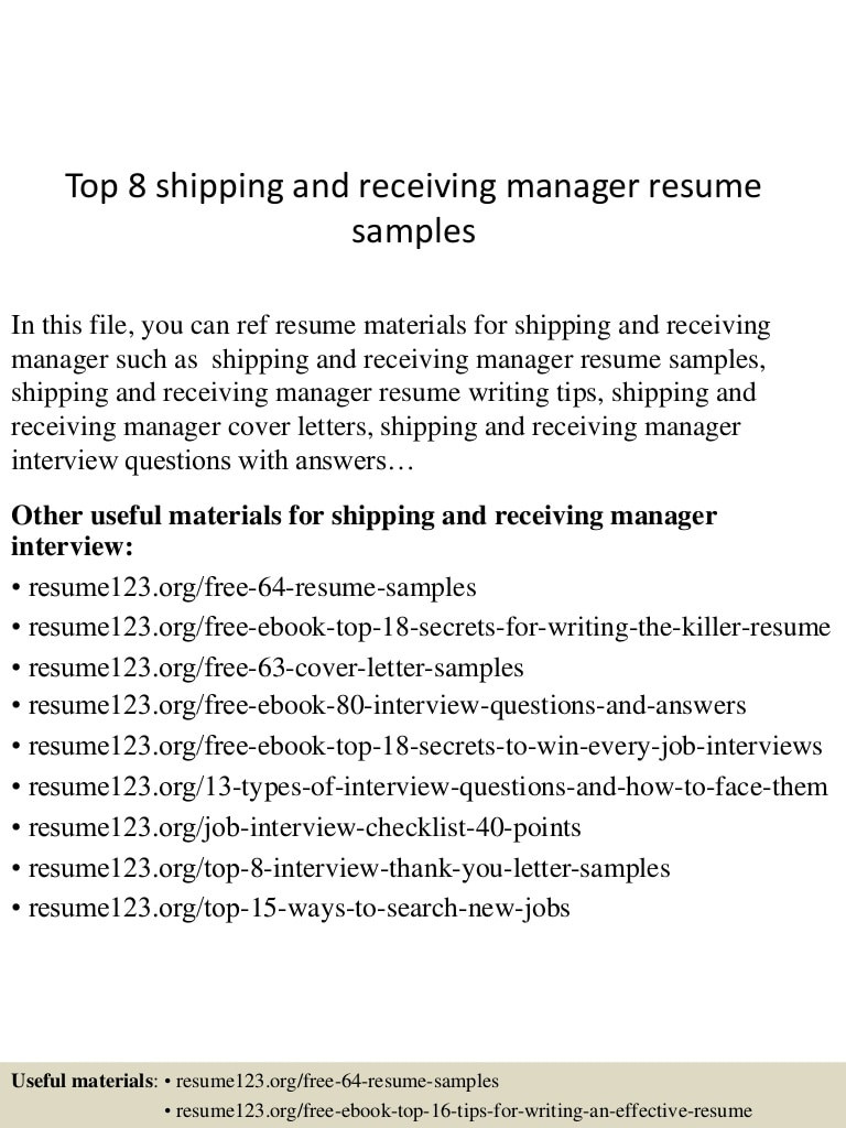 top 8 shipping and receiving manager resume samples