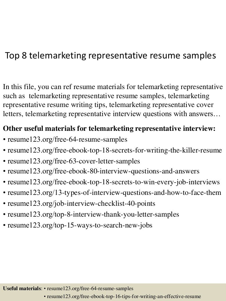 top 8 telemarketing representative resume samples