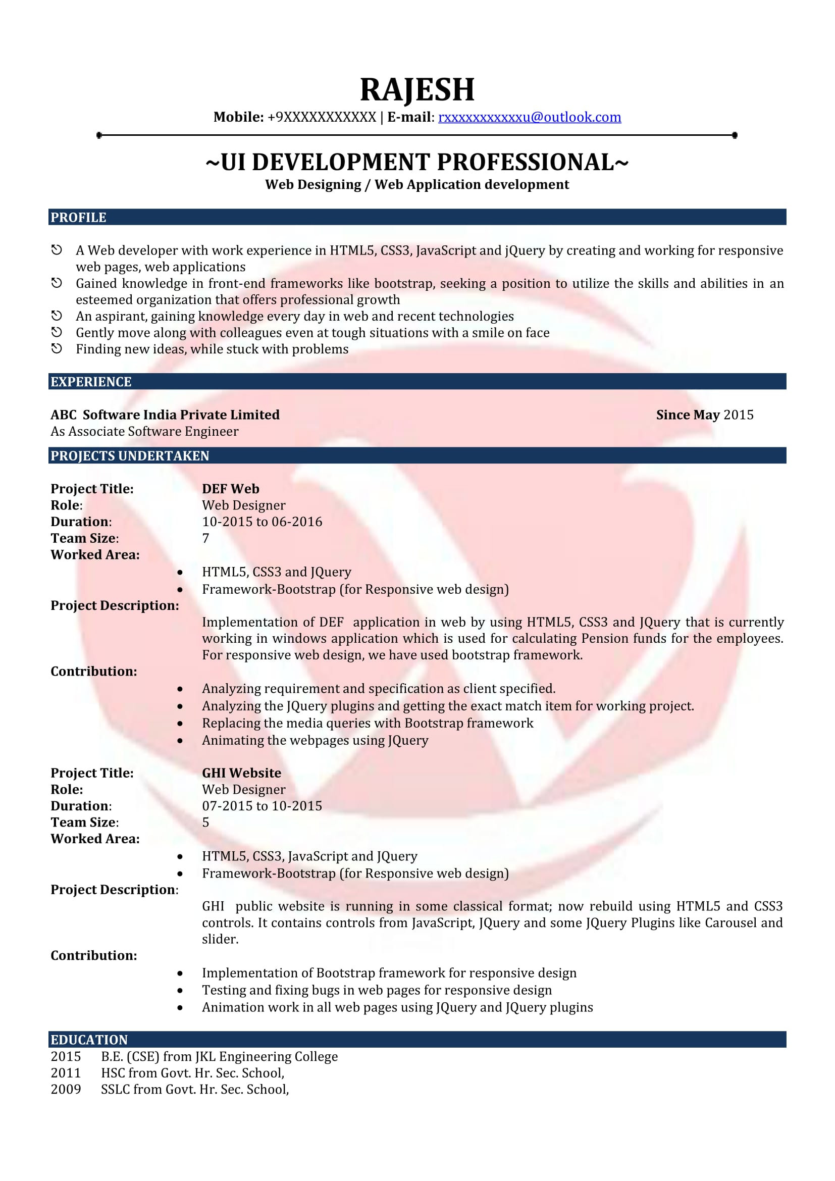 web designer resume sample format