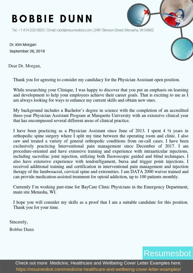 physician assistant cover letter example