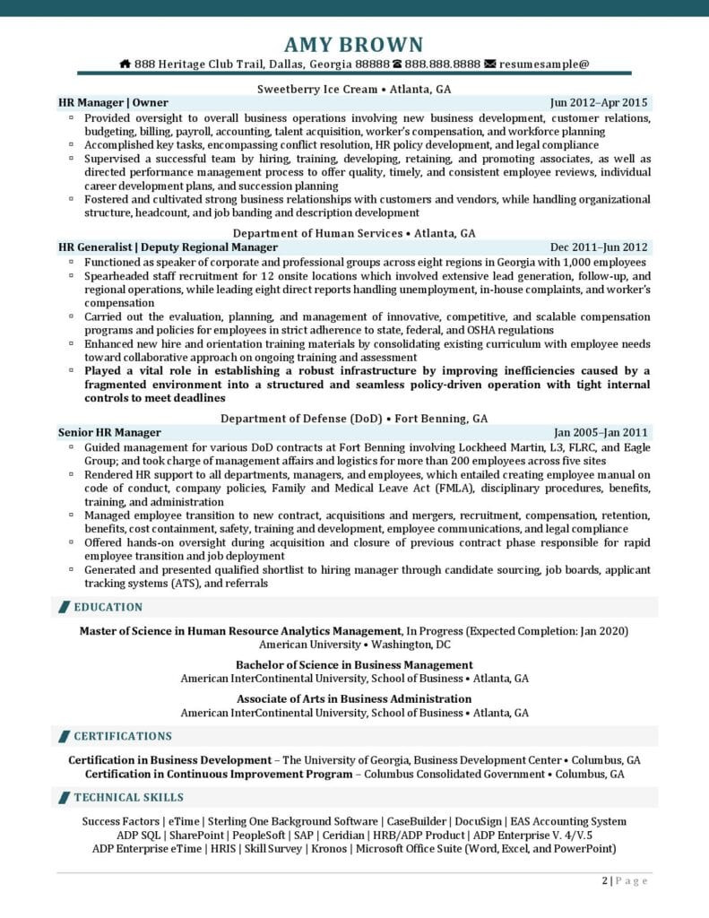 human resources generalist resume example