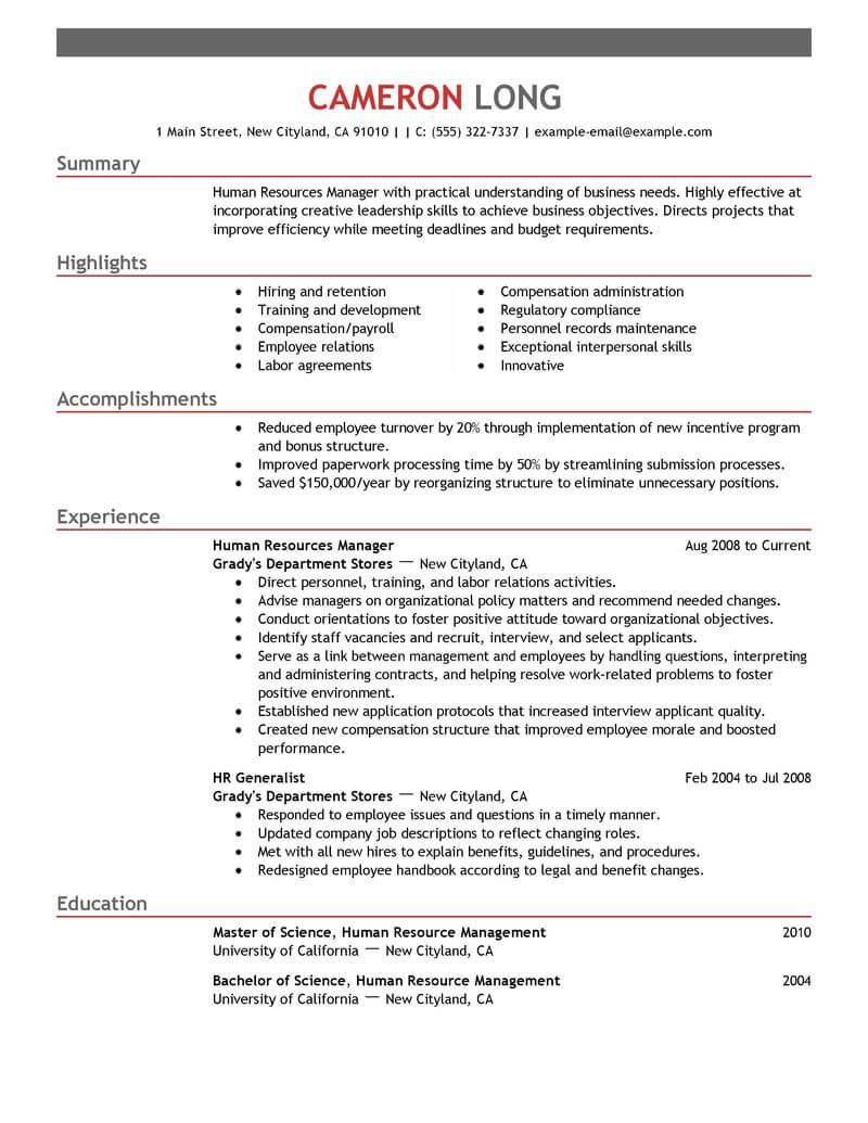 human resources resume