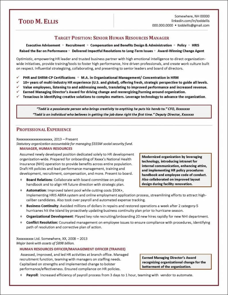 senior human resources manager resume