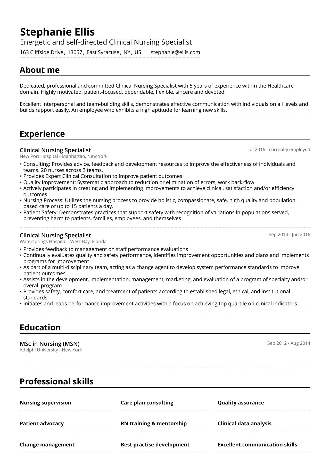 nursing resume example