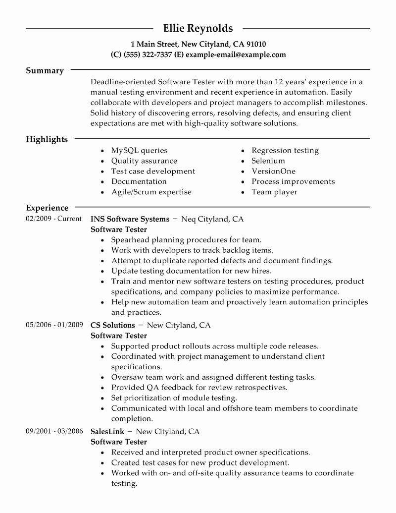 testing resume sample