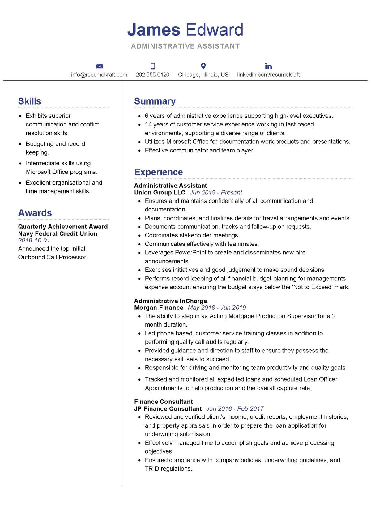 administrative assistant resume sample