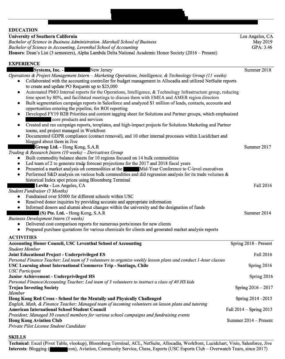 resume review advice for big 4