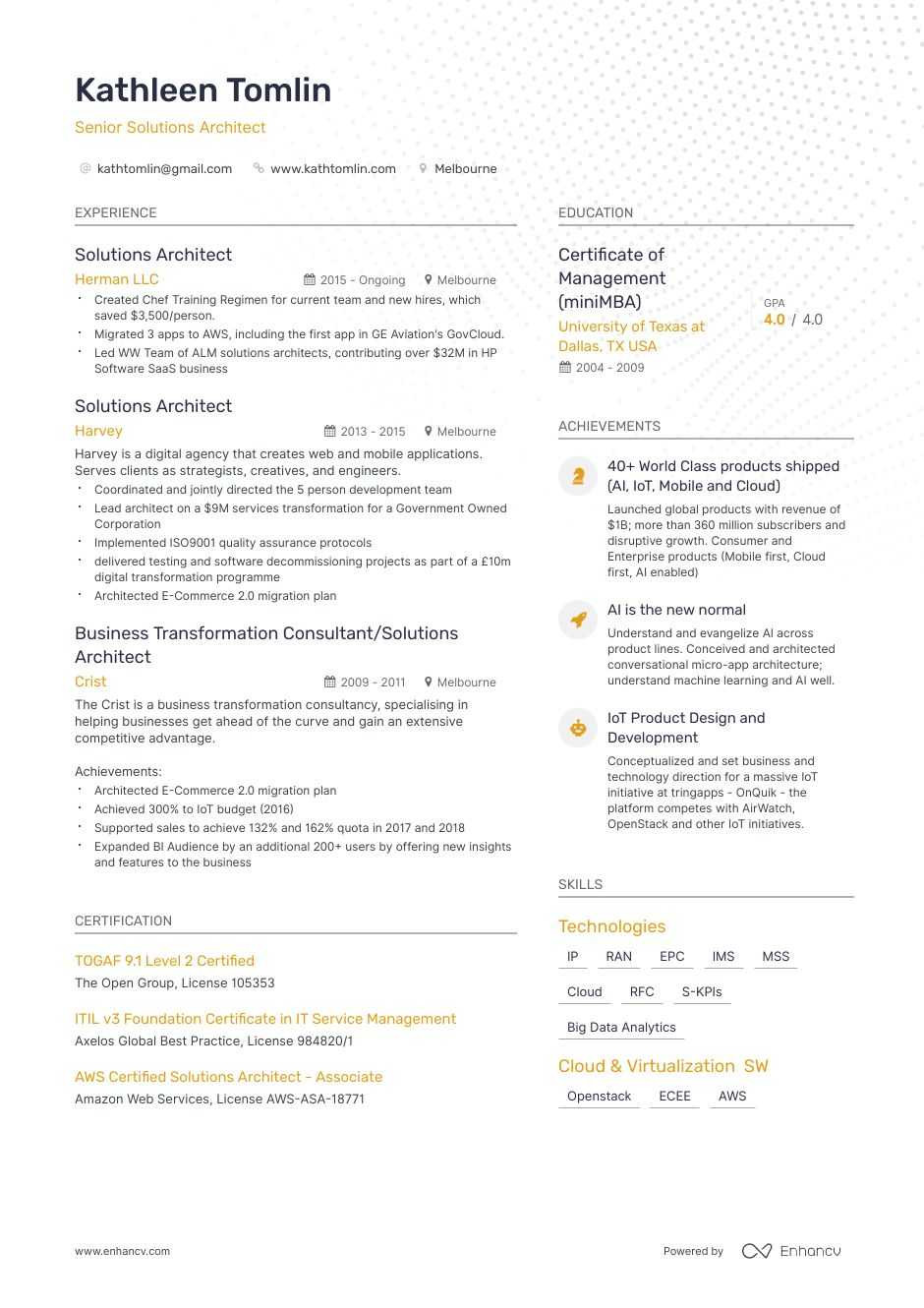 aws solution architect resume summaryml