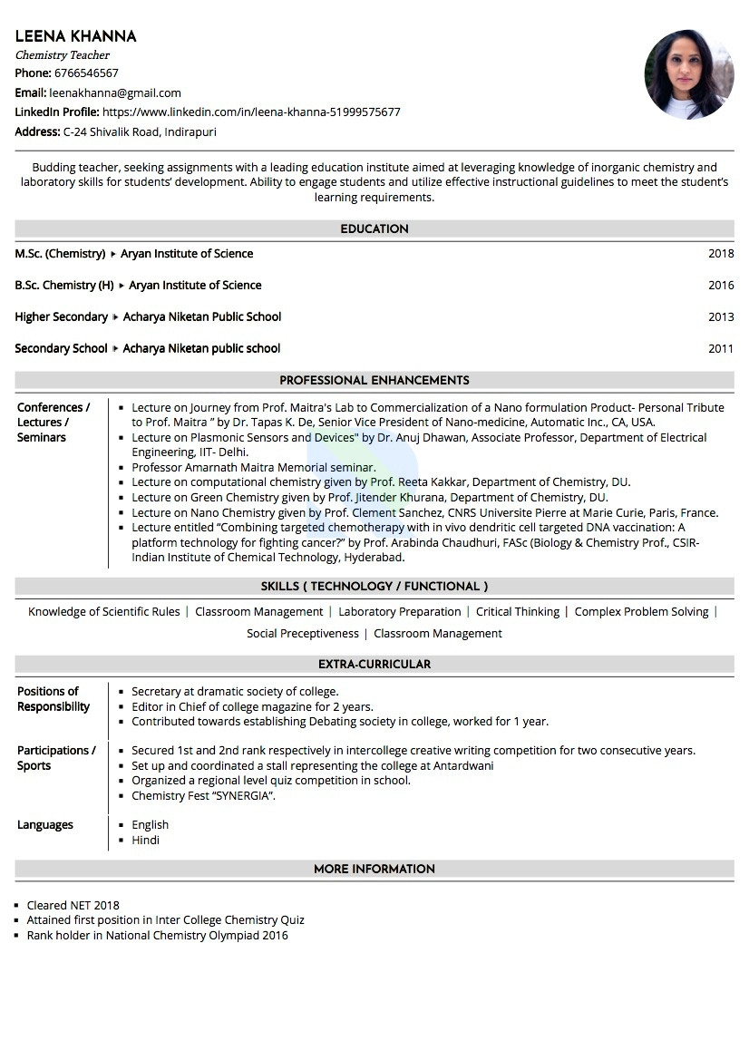 resume format for bsc bed teacherml