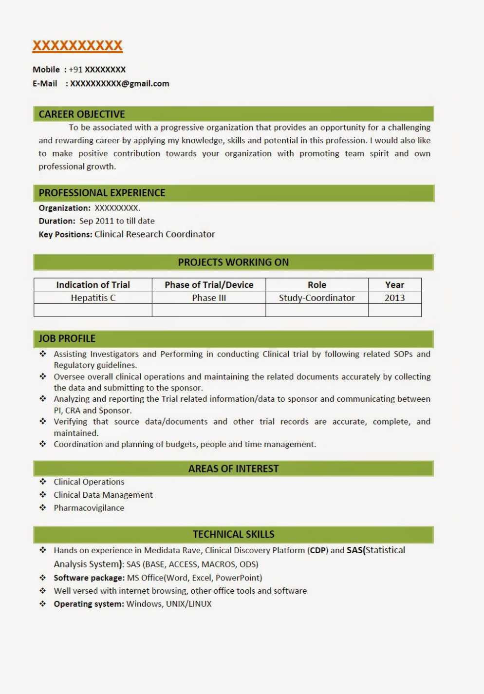 resume format for pharmacy freshers