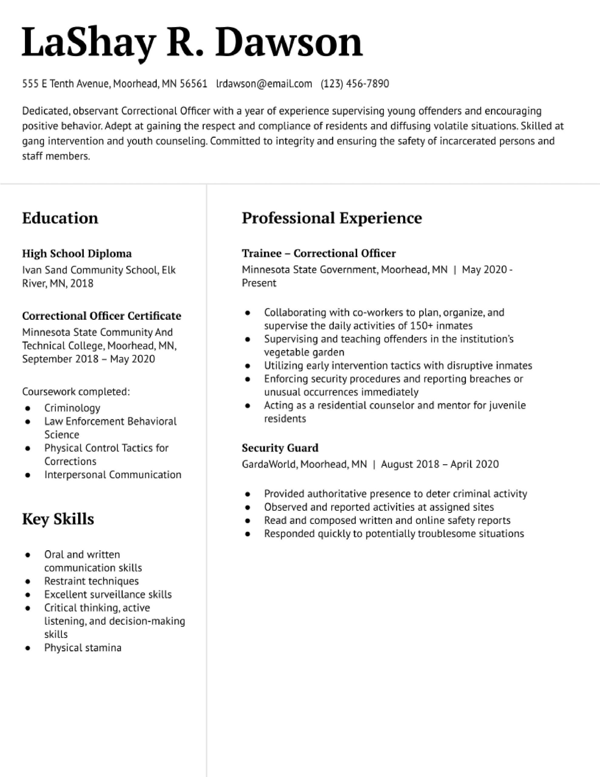 correctional officer resume examples