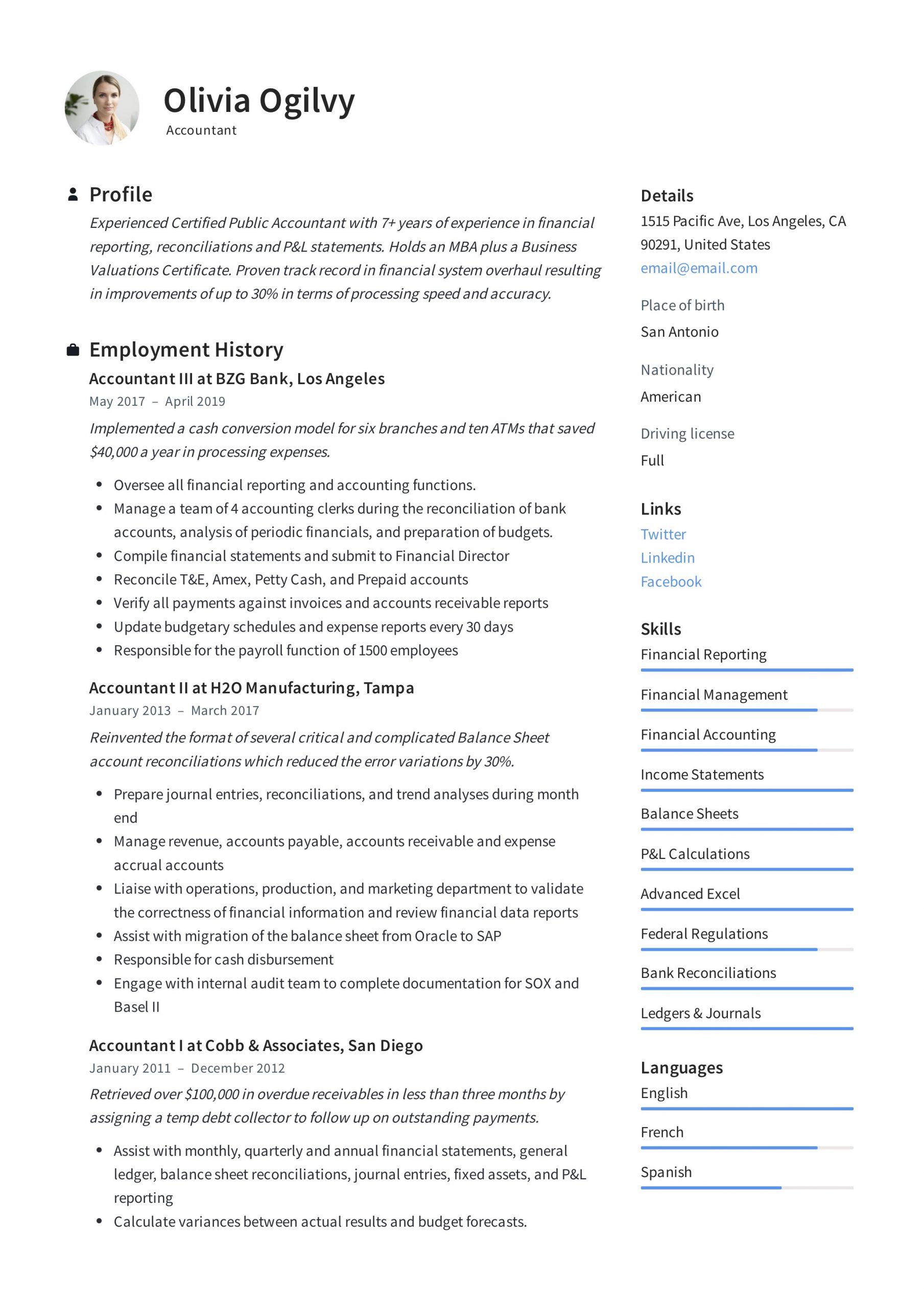 cost accountant cv templateml