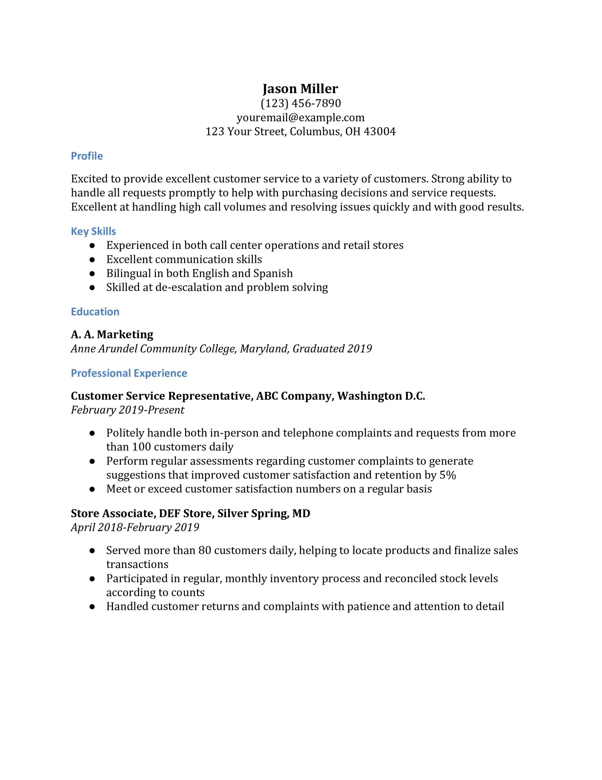 customer service resume examples
