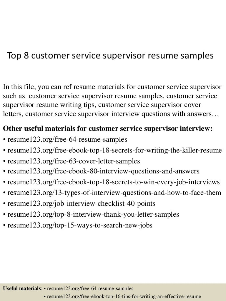 top 8 customer service supervisor resume samples