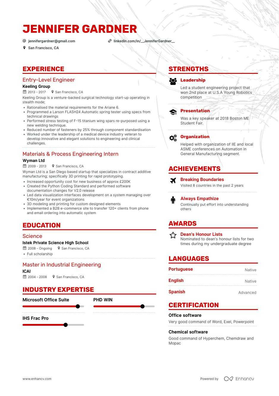 engineering intern resume