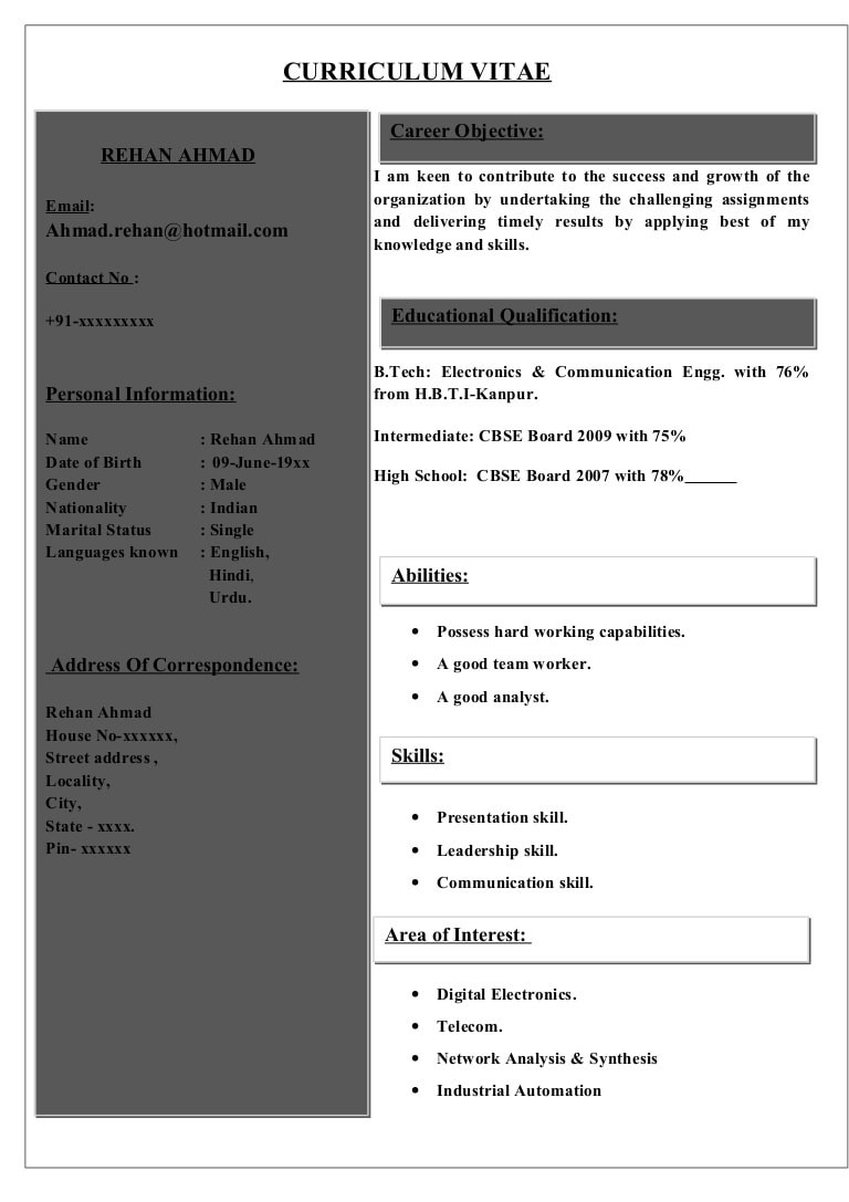 sample cv for electronics