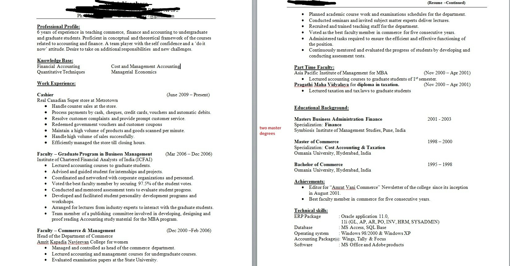 resume format for kfcml