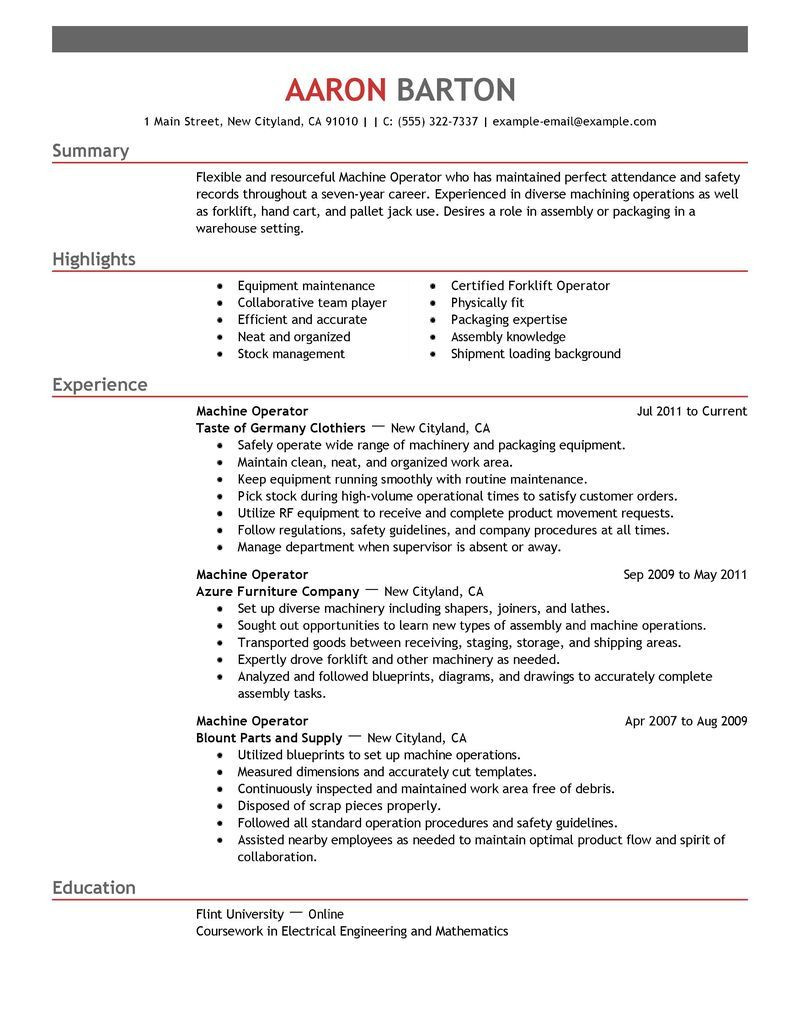 Sample Resume for Machine Shop Manager Best Machine Operator Resume Example Livecareer Resume Cover …