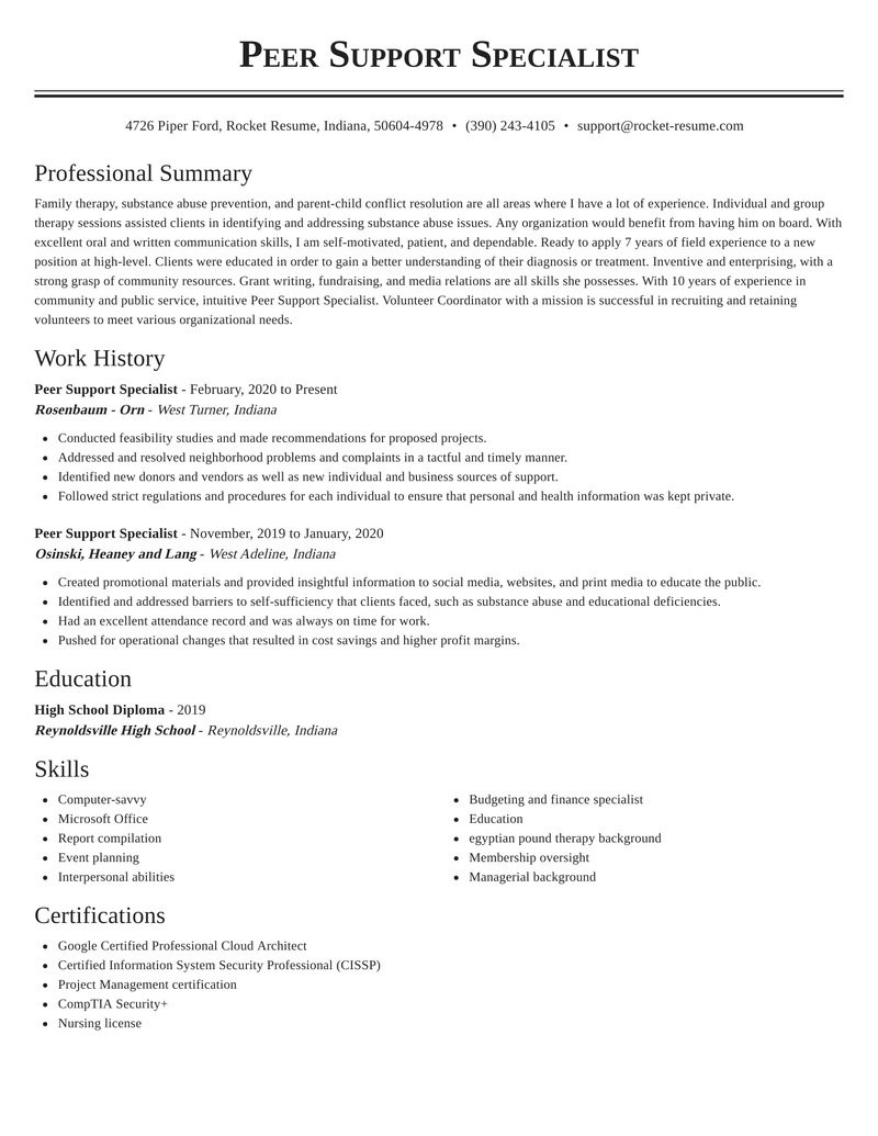 peer support specialist easy resume help templates