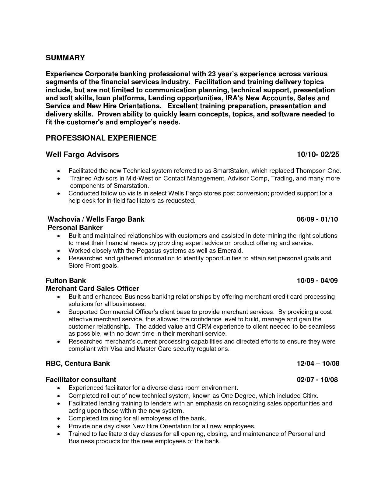 personal banker cv bank officer cvml