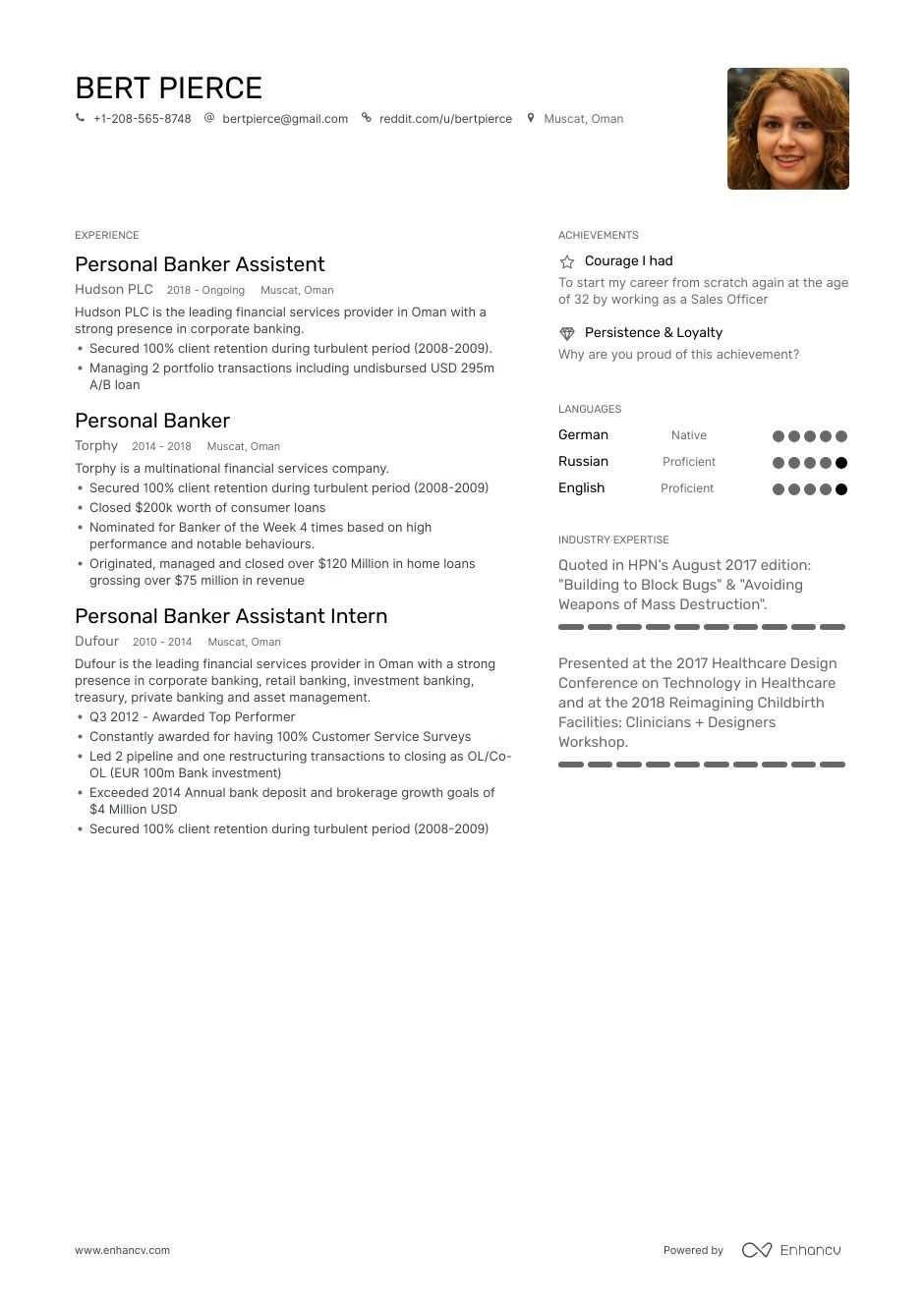 personal banker resume sample one