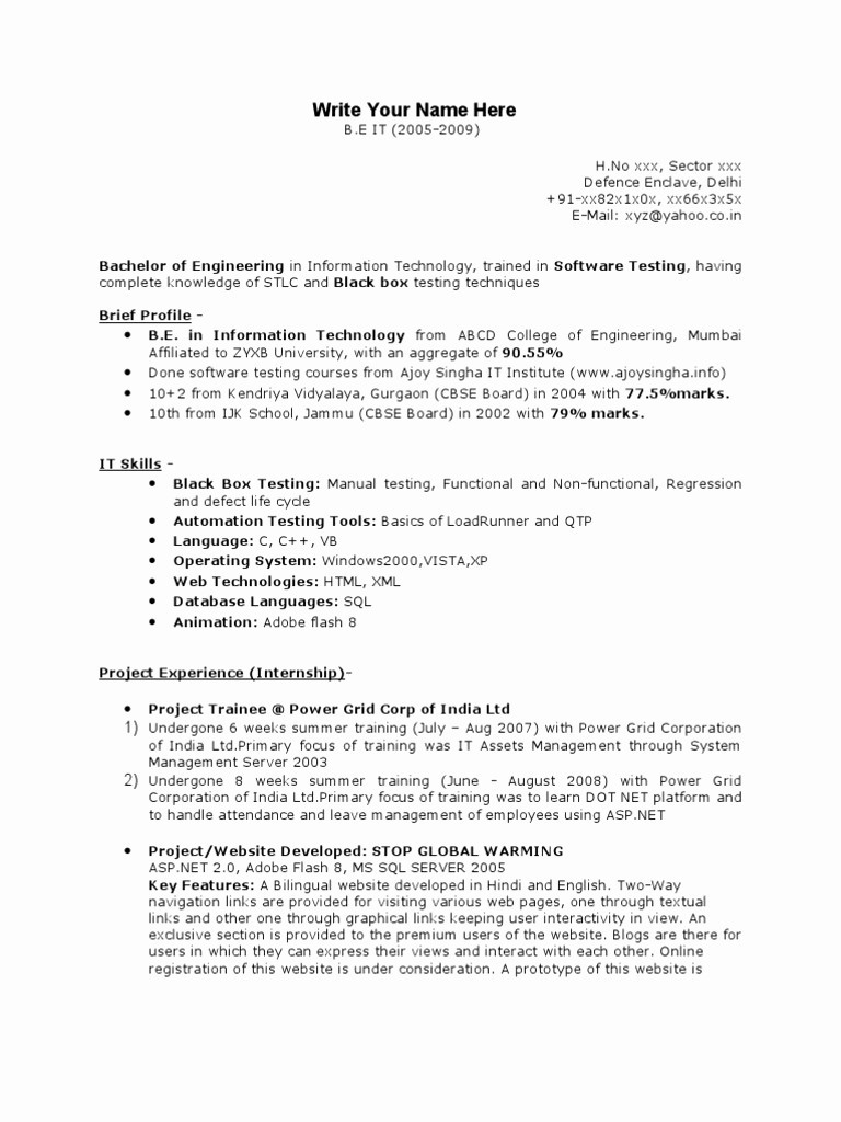 manual tester resume 5 years experience