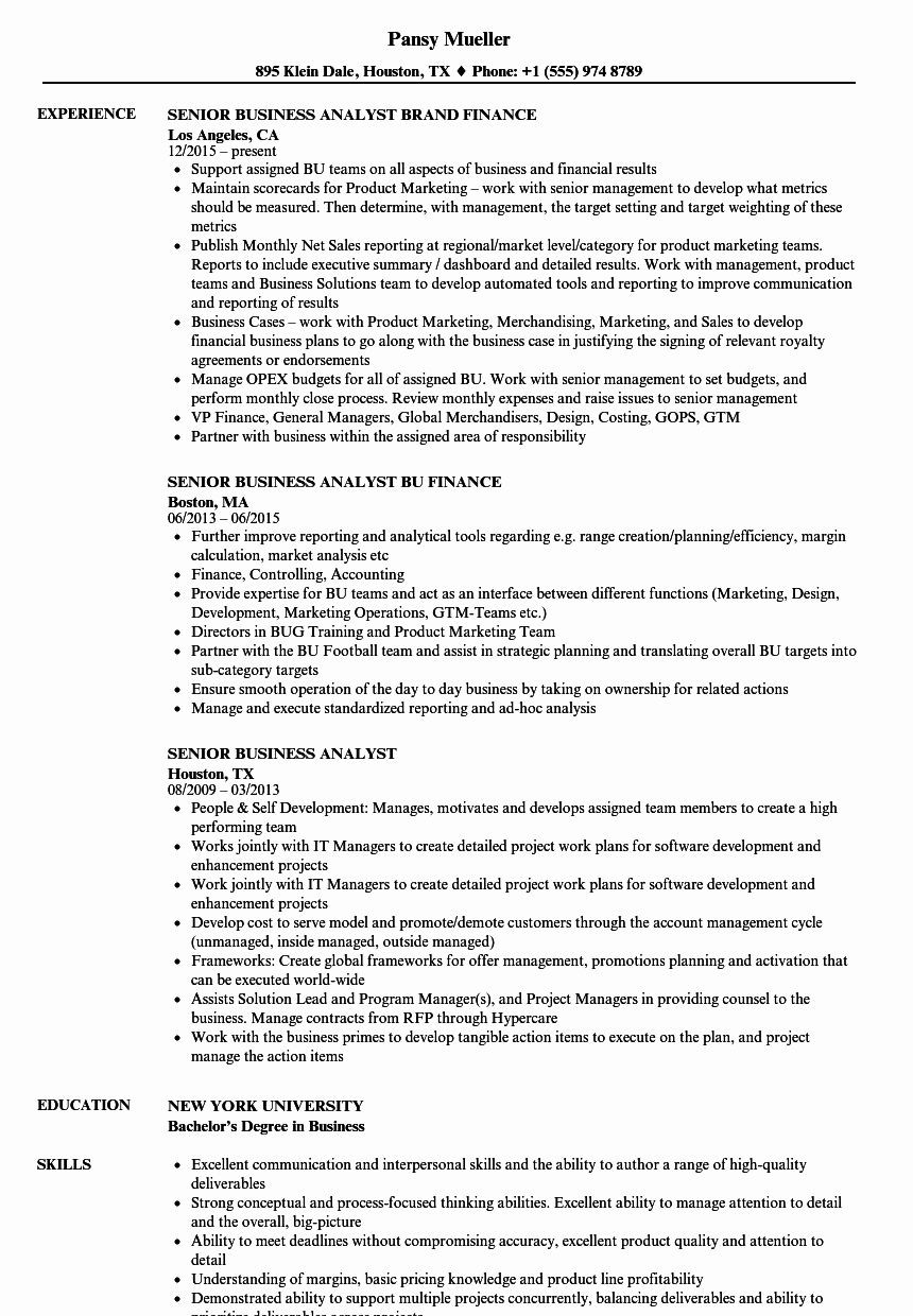 Sample Resume for Senior Business Analyst Business Analyst Resume Example Fresh Senior Business Analyst …