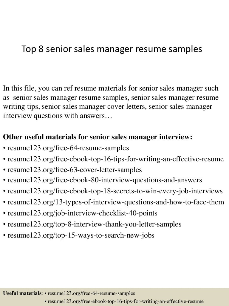 top 8 senior sales manager resume samples