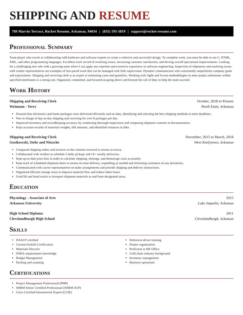 shipping and receiving clerk professional resume creator templates