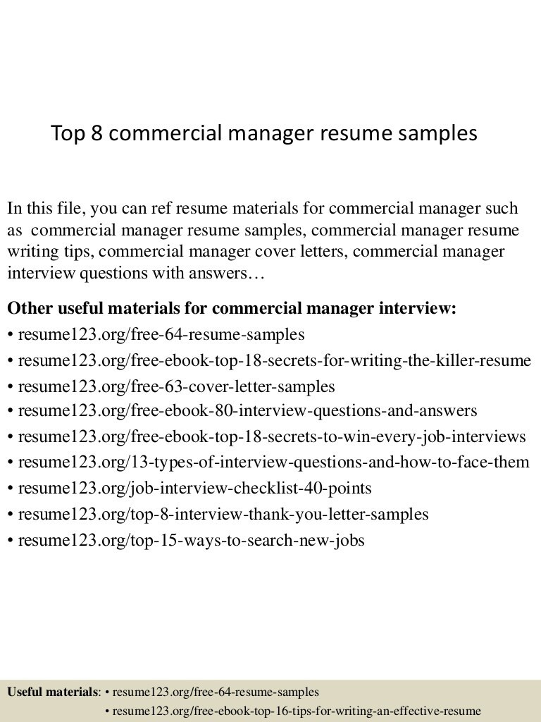 top 8 mercial manager resume samples