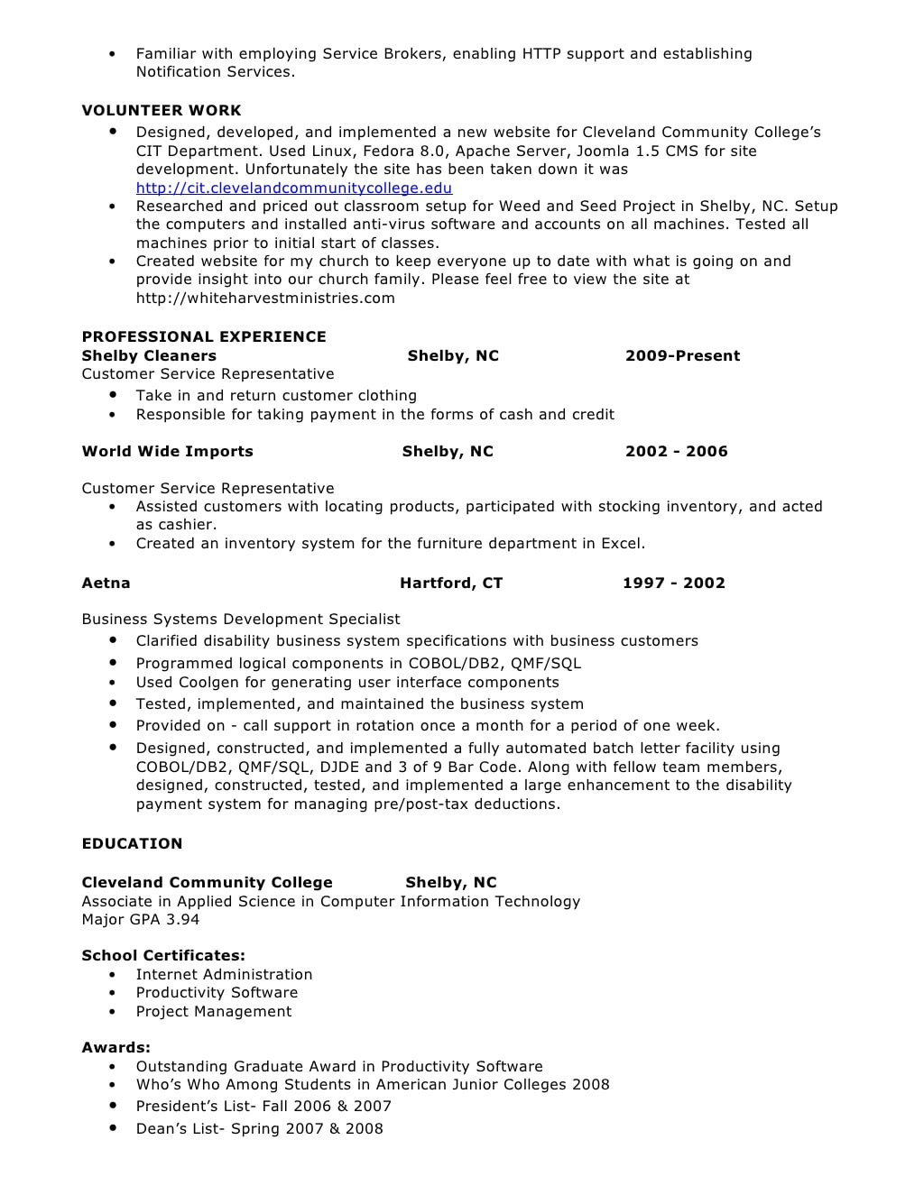 sql resume sample for freshers