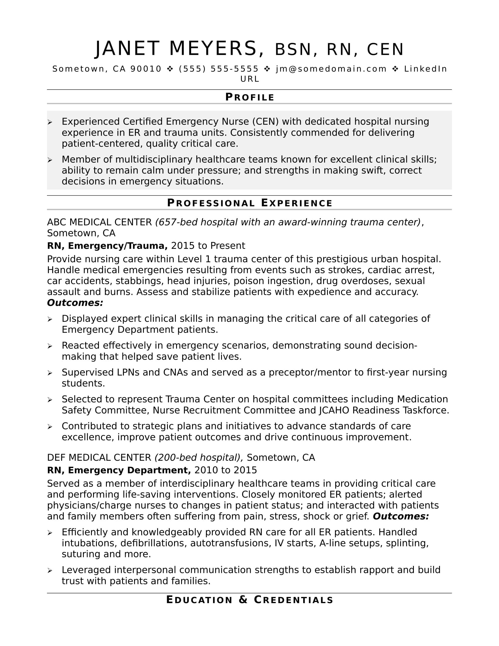 sample resume hospital nurse midlevel