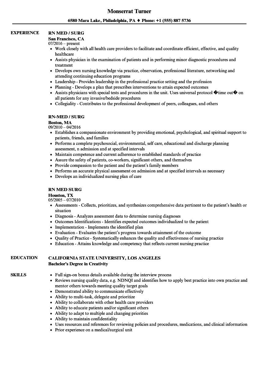 med surg nurse resume sample