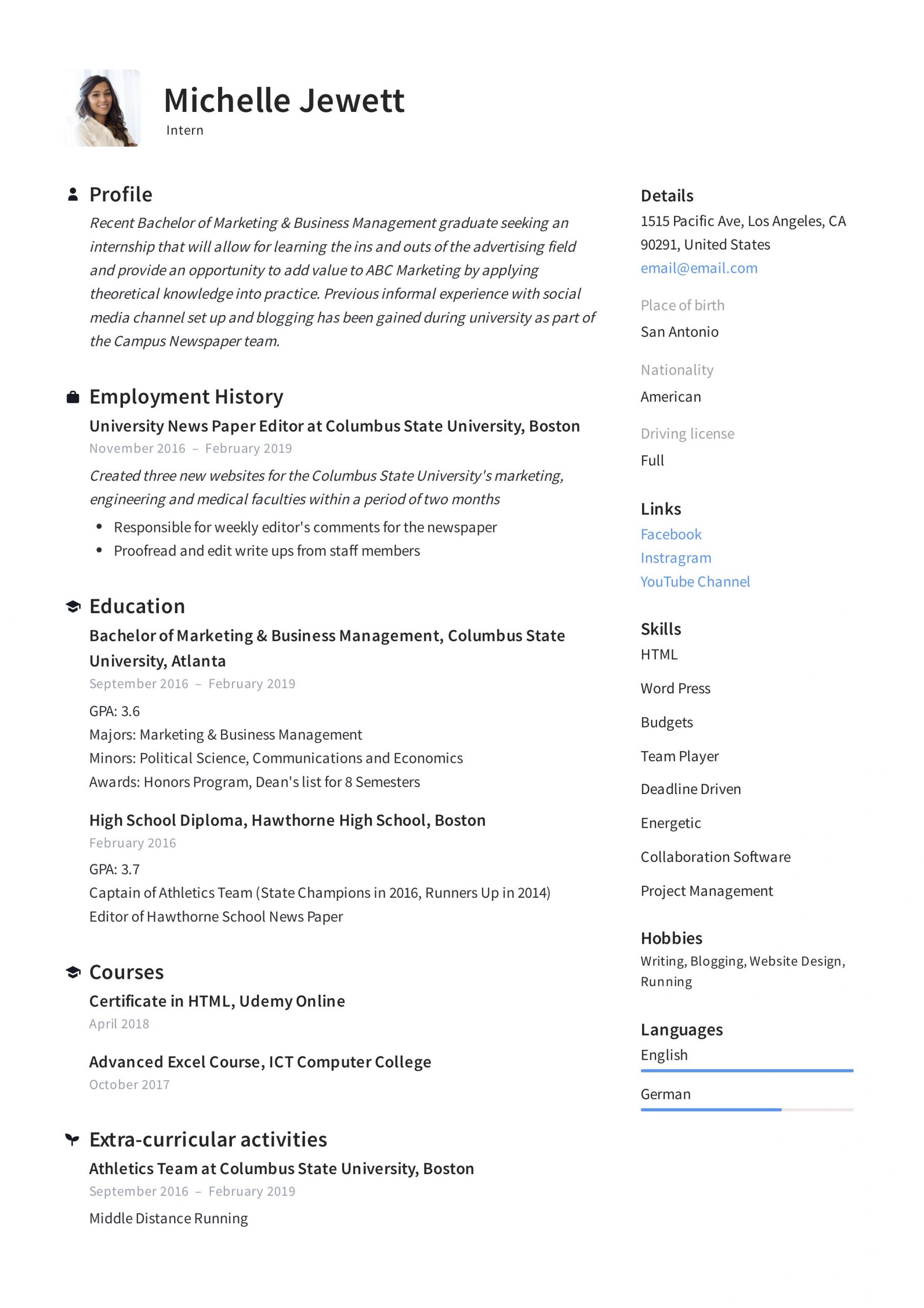 legal internship cv sampleml