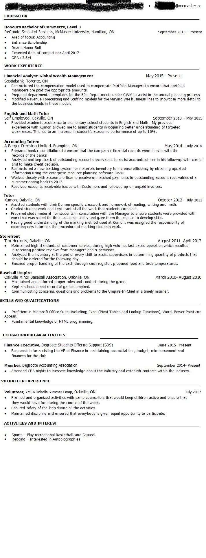 big 4 internship resume critique