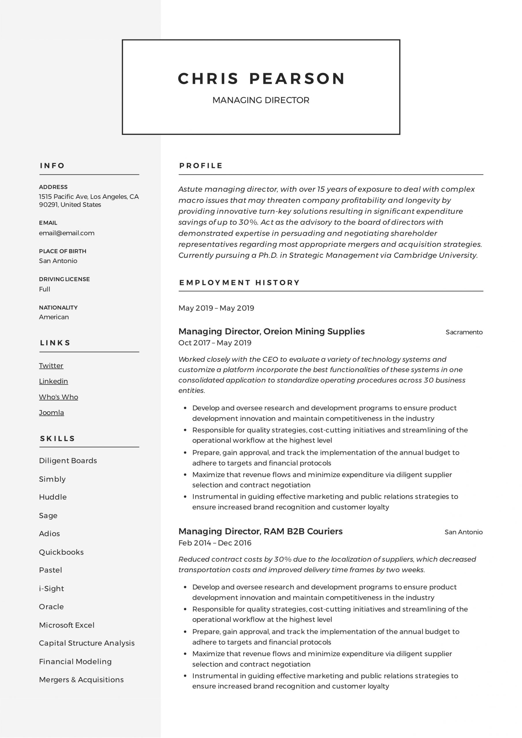 Sample Resume with Board Member Experience Managing Director Resume & Writing Guide  12 Examples Pdf