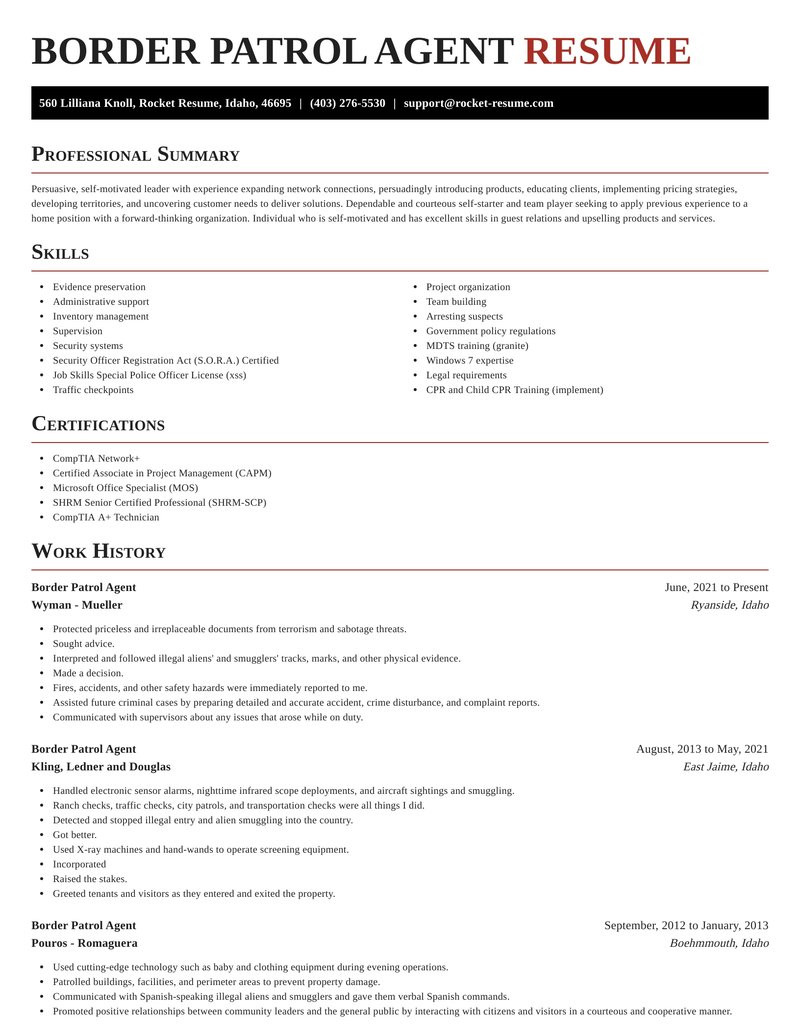 border patrol agent fast resume builder examples