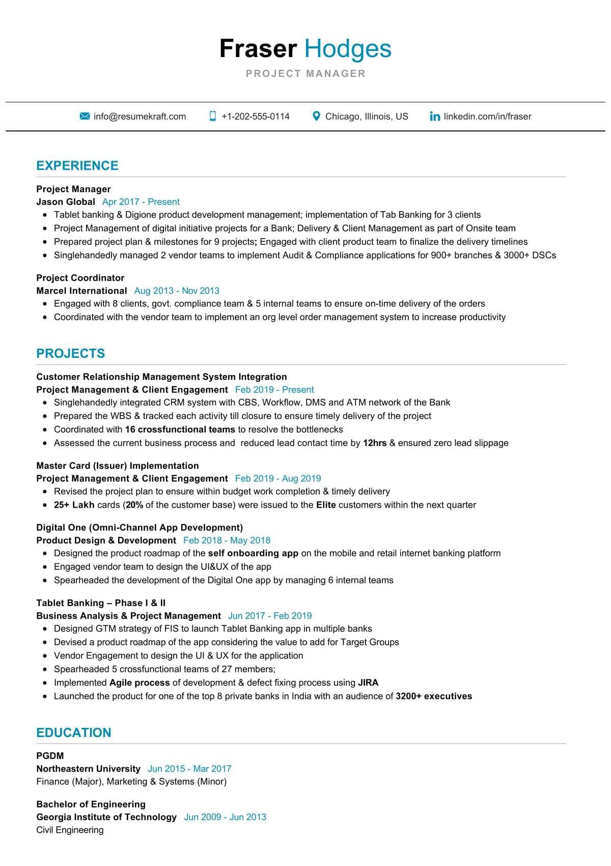 sr project manager resume example